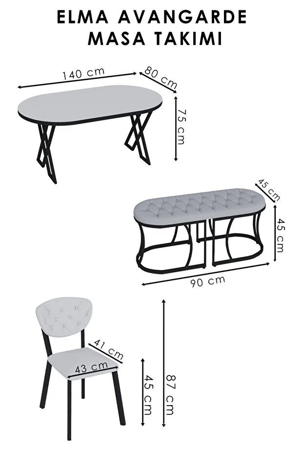 Mutfak Masası Takımı 6 Kişilik Masa Takımı Elma Avangarde Yemek Masa Takımı BENCHLİ